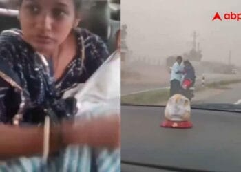 हाईवे पर गोद में बच्चे को लिए फंसी थी फैमिली, तूफान में फरिश्ता बनकर आया अजनबी; वीडियो वायरल